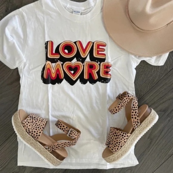 Boho LOVE MORE White Vintage Style Graphic T-Shirt Tee - Picture 2 of 5
